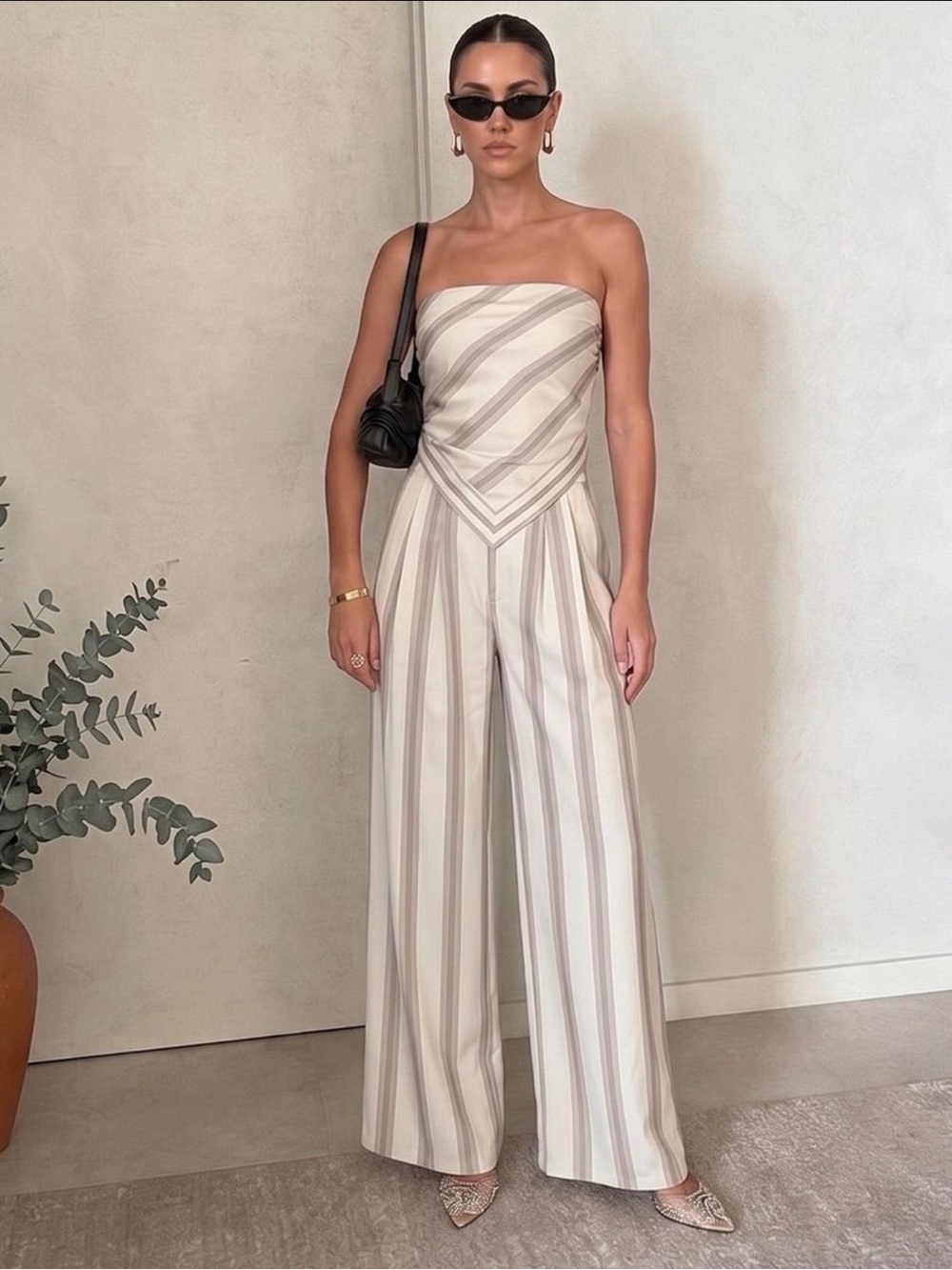 Commense Strapless Wide-Leg Striped Matching Set NWT